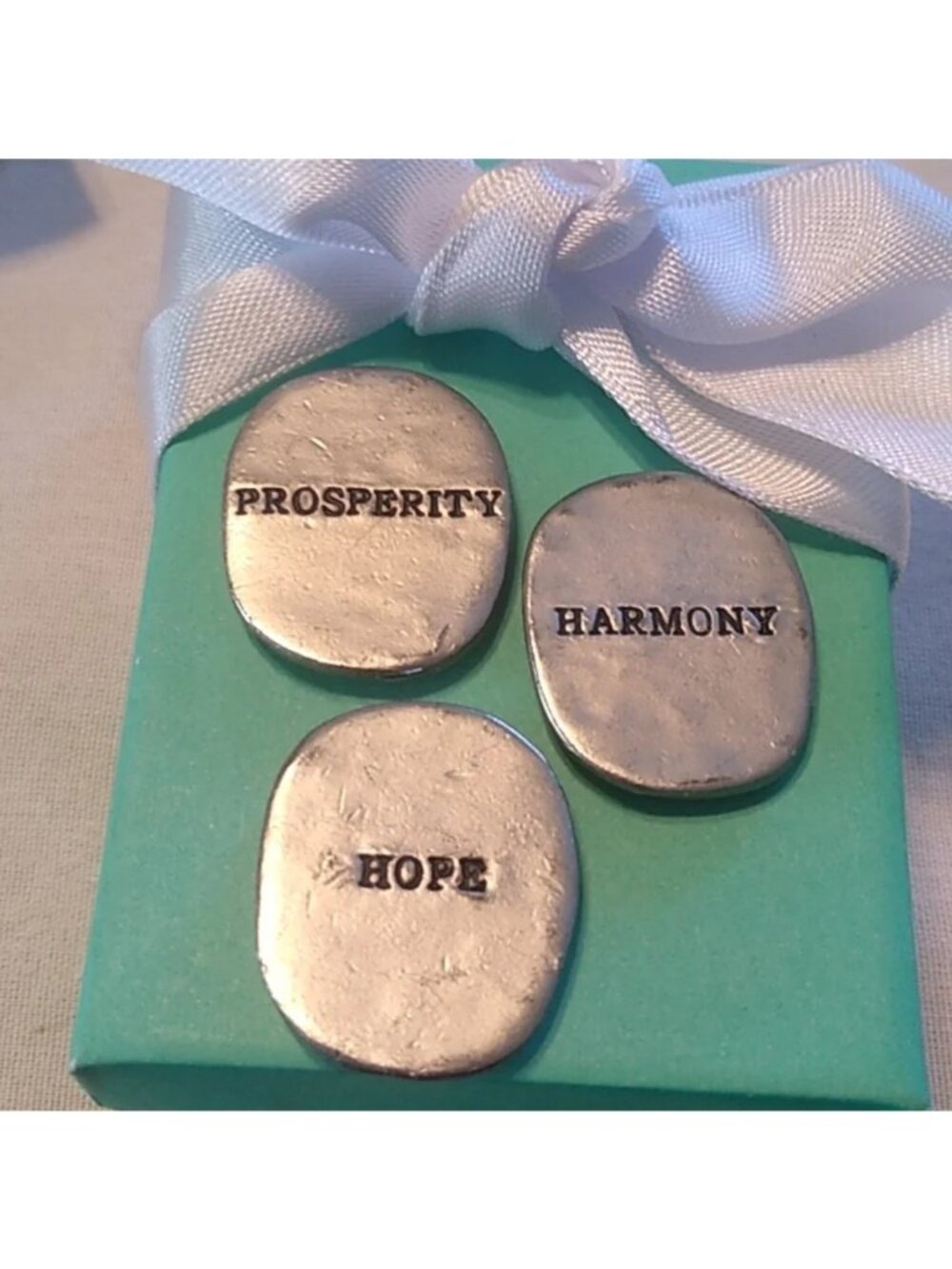 Russ Berrie Pewter Angel Coins: Hope, Harmony, Prosperity Set